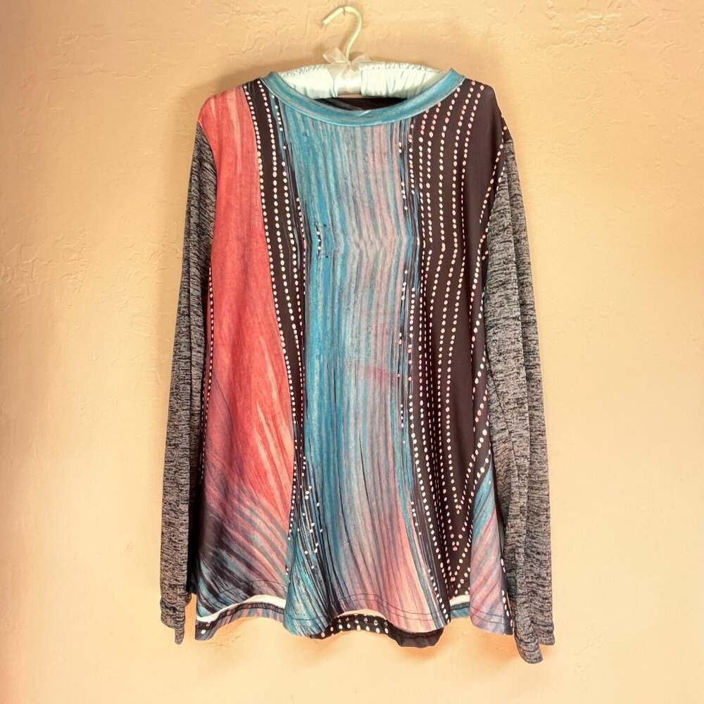 Aster By Firmiana Womens Long Sleeve Tunic Top Size 1X Abstract Pullover Boho